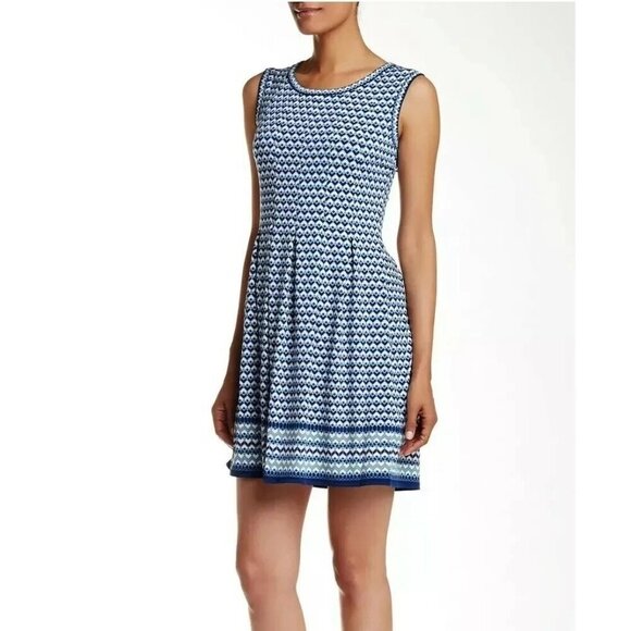 Max Studio XL Sleeveless Geometric Print Fit & Flare Stretchy Dress Pink Blue - Picture 3 of 13